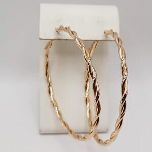 Vintage 1980s Gold Tone Twisted Hoop Earrings Large 3 Inch Hinged